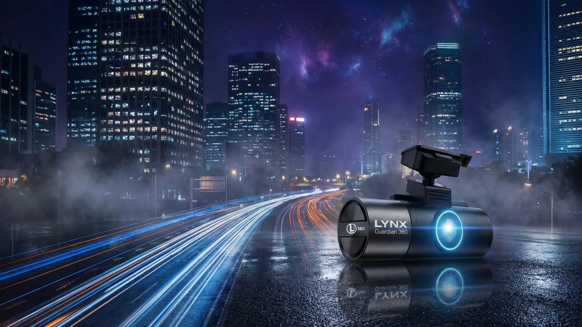 LYNX Guardian 360 on a wet city highway at night, light trails streaking past behind it