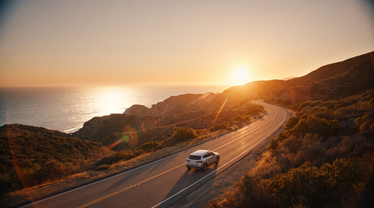SUV on a coastal road at sunset with a LYNX Guardian 360 fitted